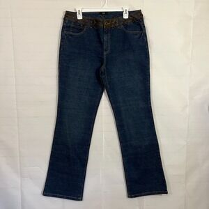 Boho Bootcut Jeans Womens 14 NWT Western Country Country Leather Waist